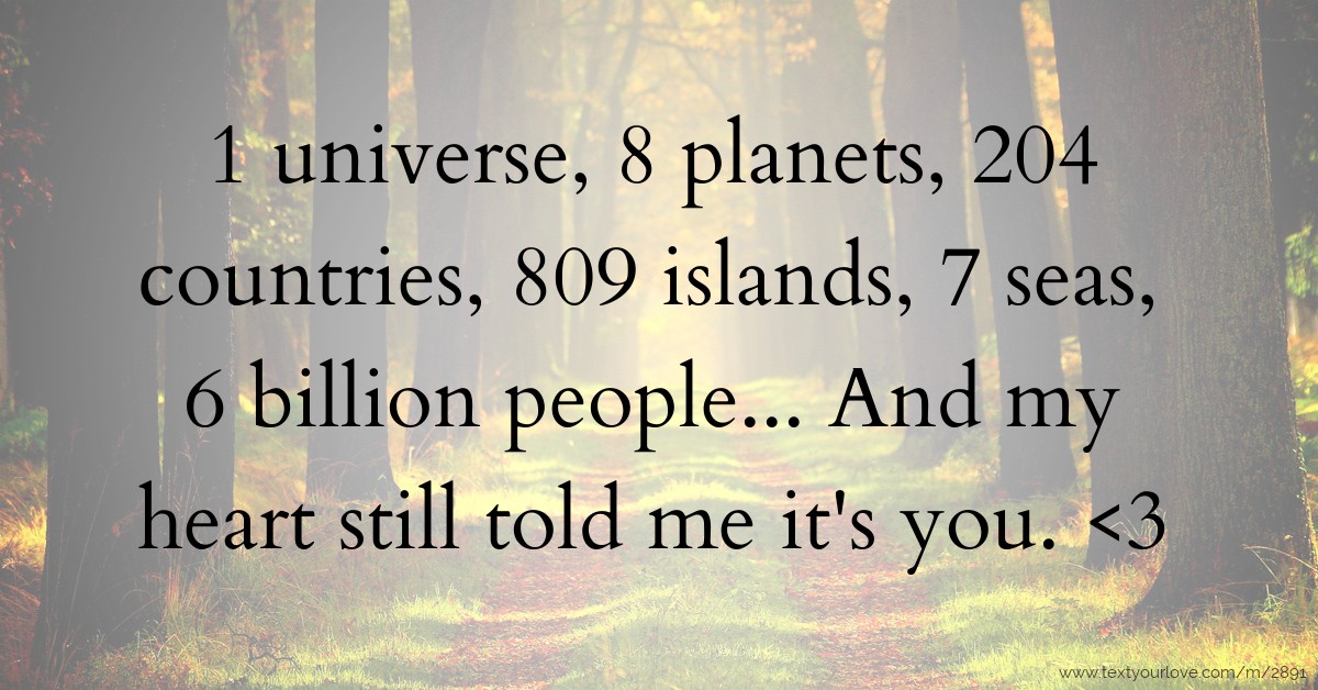 1 universe, 8 planets, 204 countries, 809... | Text Message by