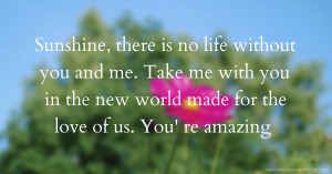 Sunshine, there is no life without you and me. Take me with you in the new world made for the love of us. You' re amazing