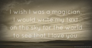 I wish I was a magician, I would write my text on the sky for the world to see that I love you.