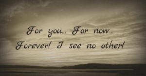 For you...  For now...  Forever!  I see no other!