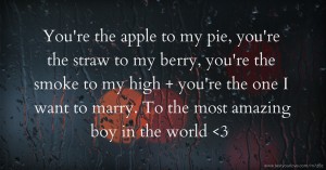 You're the apple to my pie, you're the straw to my berry, you're the smoke to my high + you're the one I want to marry. To the most amazing boy in the world 