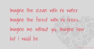 Imagine the ocean with no water. Imagine the forest with no trees. Imagine me without you. Imagine how lost I would be.