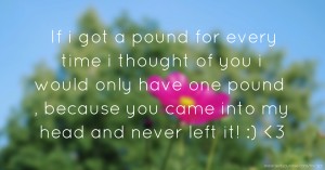 If i got a pound for every time i thought of you i would only have one pound , because you came into my head and never left it! :) <3