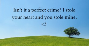 Isn't it a perfect crime? I stole your heart and you stole mine. <3