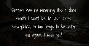 Sorrow has no meaning like it does when I can't be in your arms. Everything in me longs to be with you again. I miss you!