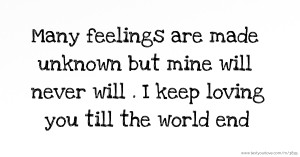 Many feelings are made unknown but mine will never will . I keep loving you till the world end