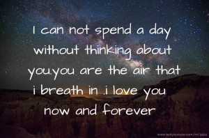 I can not spend a day without thinking about you.you are the air that i breath in .i love you now and forever