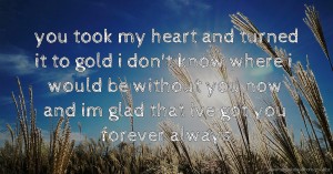 you took my heart and turned it to gold i don't know where i would be without you now and im glad that ive got you forever always