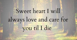 Sweet heart I will always love and care for you til I die.