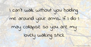 I can't walk without you holding me around your arms. If I do I may collapse so you are my lovely walking stick.