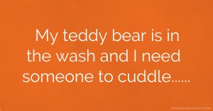 My teddy bear is in the wash and I need someone to cuddle......