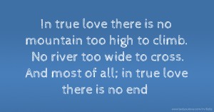 In true love there is no mountain too high to climb. No river too wide to cross. And most of all; in true love there is no end.