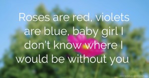 Roses are red, violets are blue, baby girl I don't know where I would be without you.