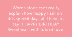 Words alone cant really explain how happy I am on this special day,,,all I have to say is HAPPY BIRTHDAY Sweetheart with lots of love