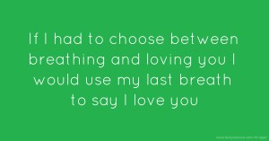 If I had to choose between breathing and loving you I would use my last breath to say I love you