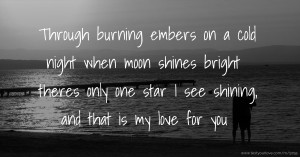 Through burning embers on a cold night when moon shines bright theres only one star I see shining, and that is my love for you.