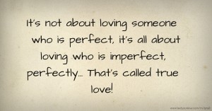 It's not about loving someone who is perfect, it's all about loving who is imperfect, perfectly... That's called true love!