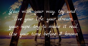 Your wish, your way. try and live your life. your dream, your hope. try to make it real. Use your time before I known.